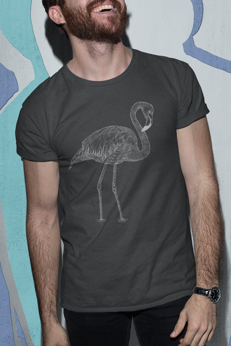A sustainable fashion shirt with a flamingo