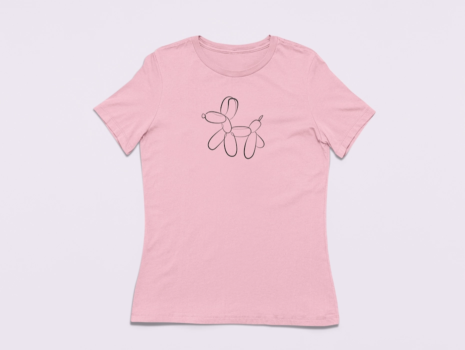 pink t-shirt with a ballon dog on it