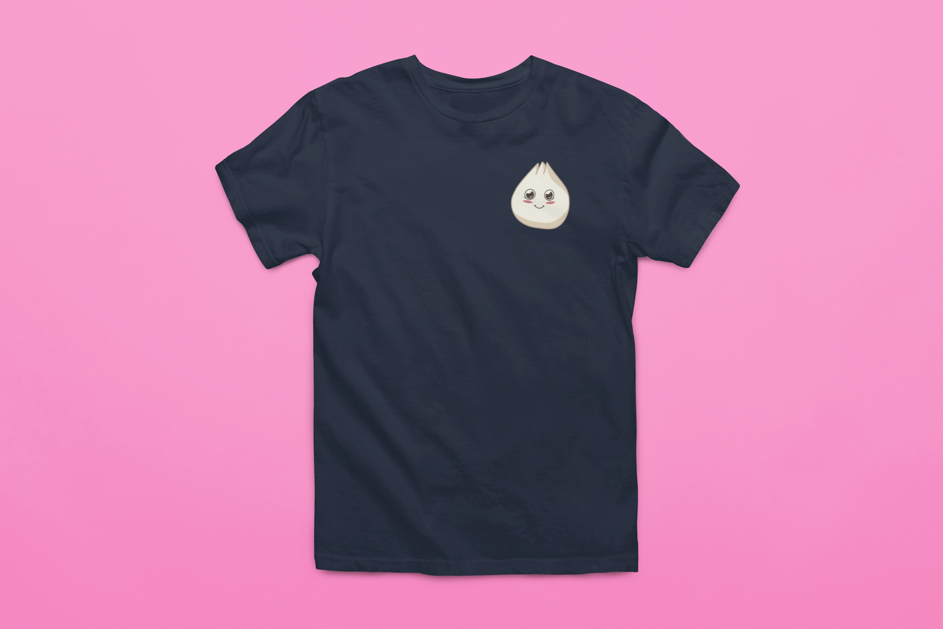 blue t-shirt with a dumpling on it